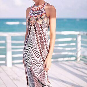 HD in Paris Anthropologie Solstice Silk Dress Sleeveless Neutral Motif